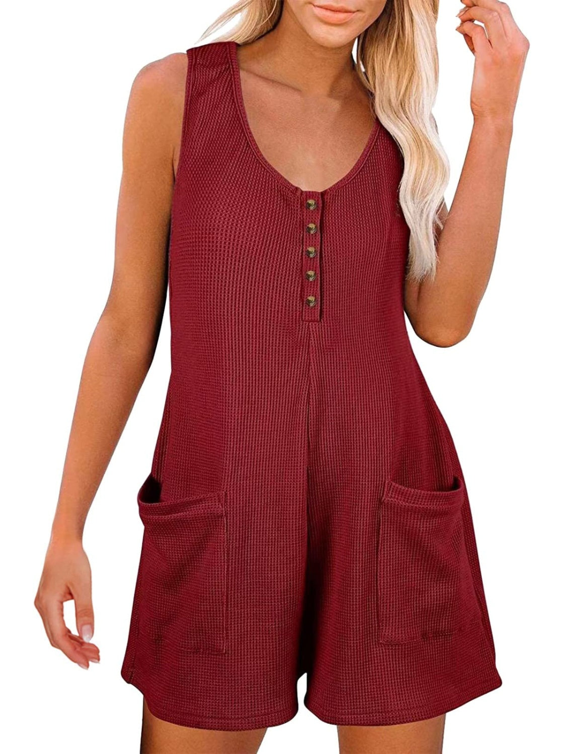 Full Size Pocketed Scoop Neck Sleeveless Romper - AMIN Clothing 