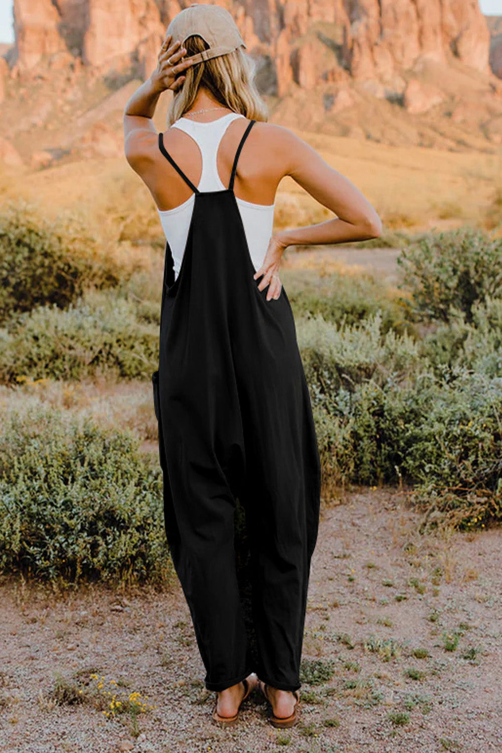 Double Take Full Size V-Neck Sleeveless Jumpsuit with Pockets - AMIN Clothing 