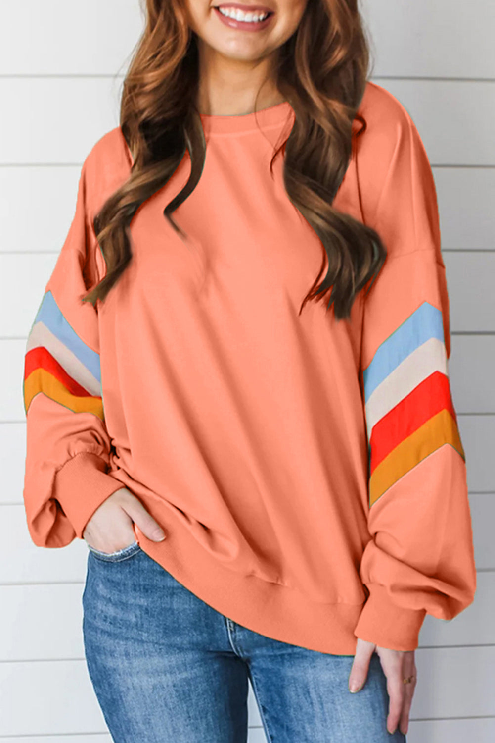 Contrast Round Neck Long Sleeve Sweatshirt - AMIN Clothing 