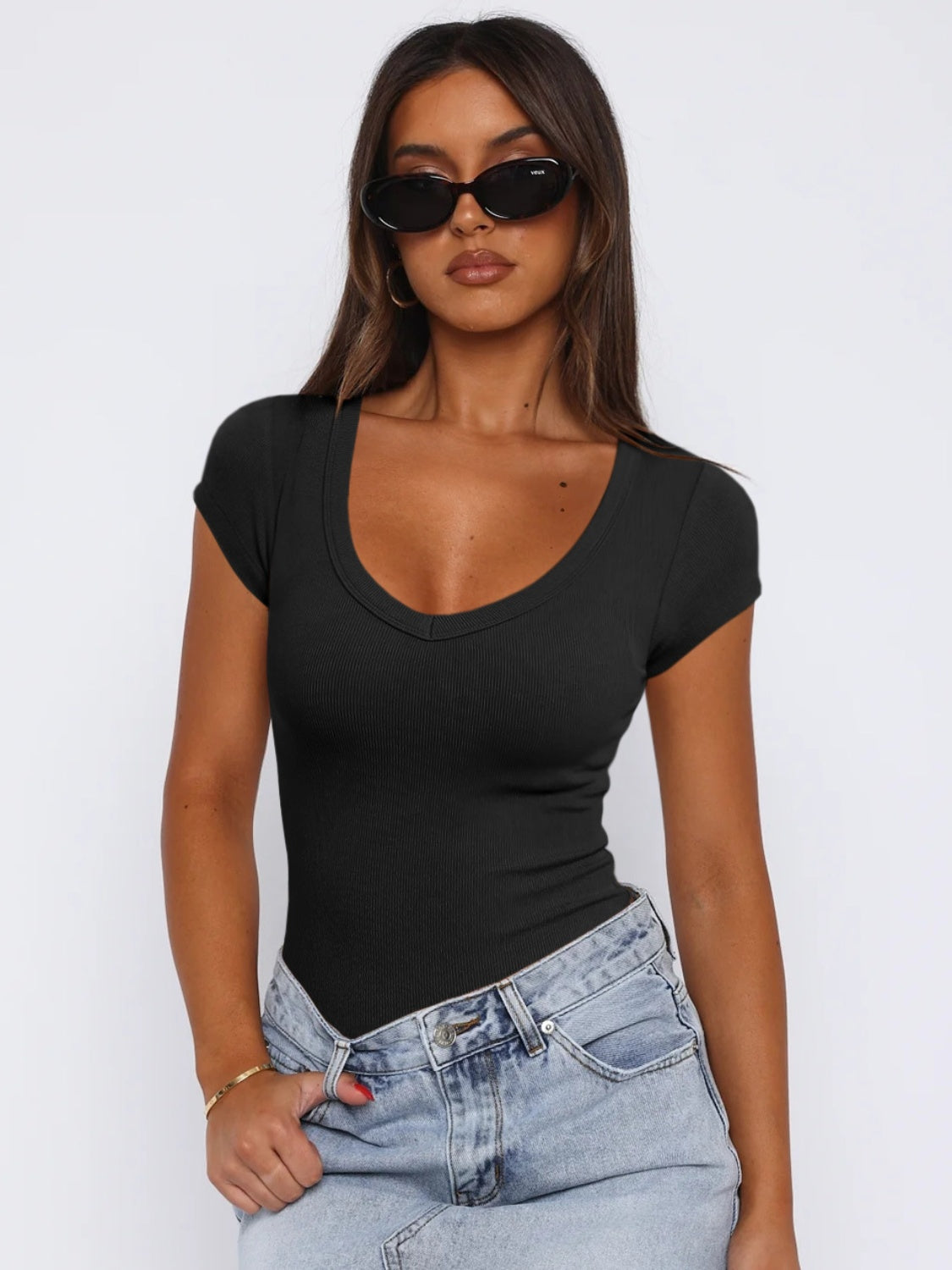 Scoop Neck Cap Sleeve T-Shirt - AMIN Clothing 