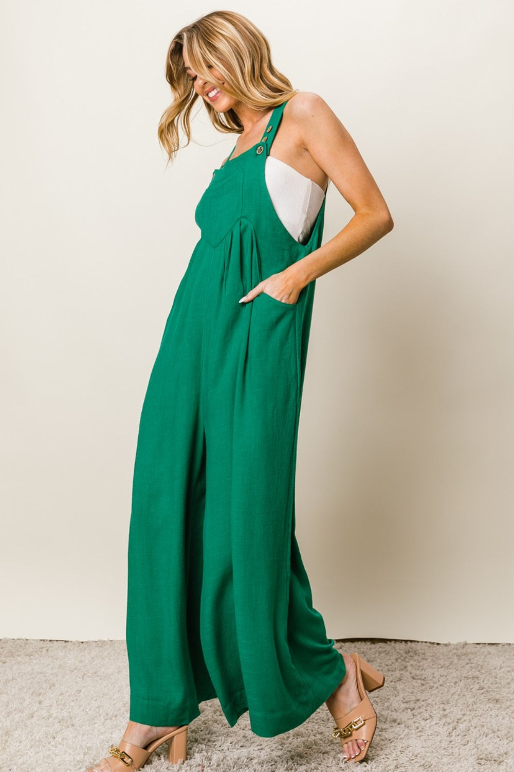 BiBi Texture Sleeveless Wide Leg Jumpsuit - AMIN Clothing 