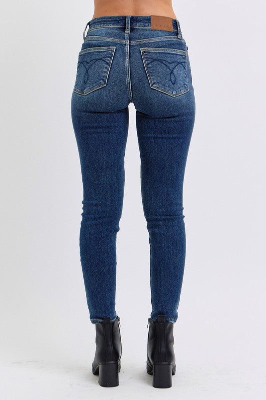 Judy Blue Full Size Run Mid-Rise Waist Skinny Jeans with Thermal Lining - AMIN Clothing 