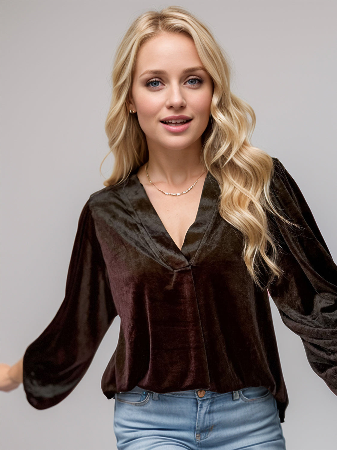 V-Neck Three-Quarter Sleeve Blouse - AMIN Clothing 