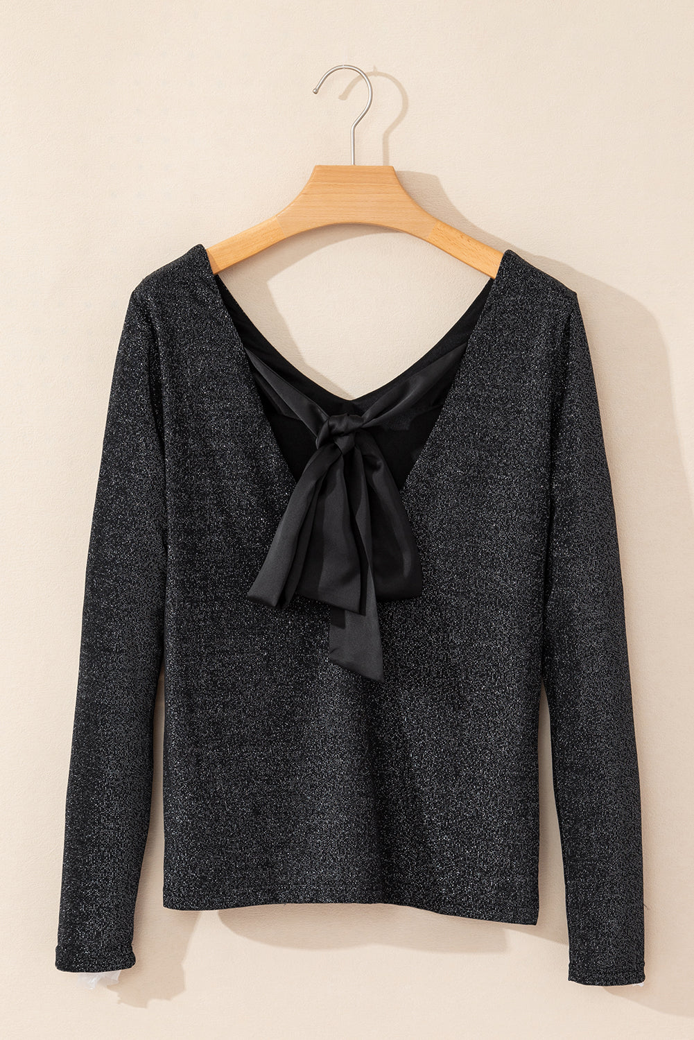 Bowknot V-Neck Long Sleeve Blouse - AMIN Clothing 