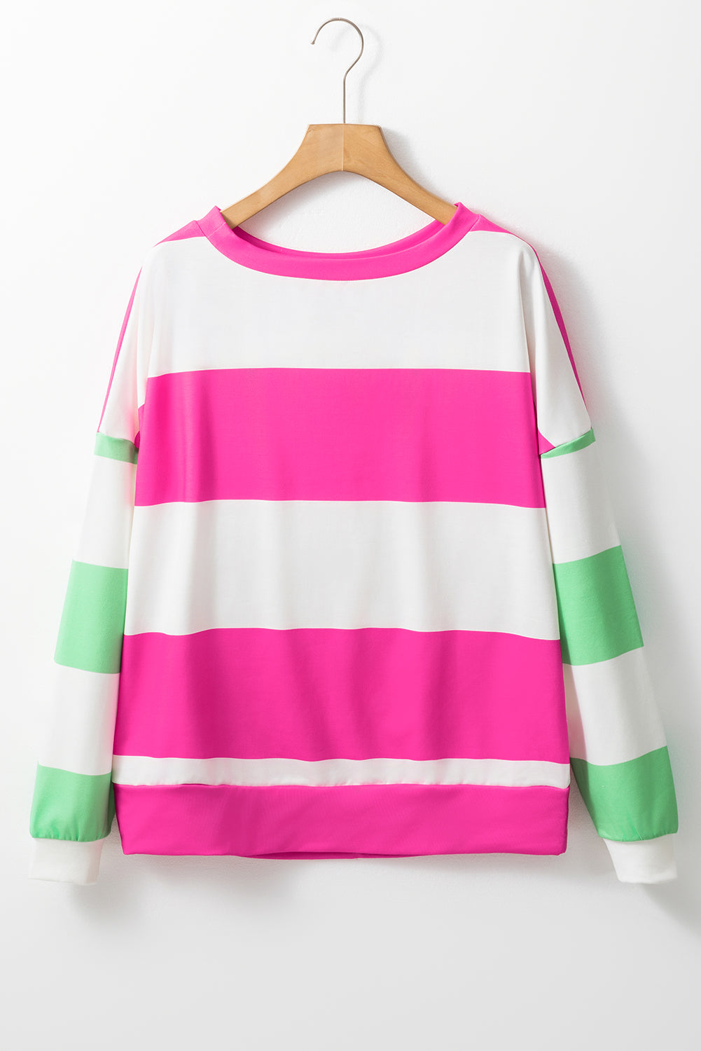 Contrast Color Block Round Neck Long Sleeve Top - AMIN Clothing 