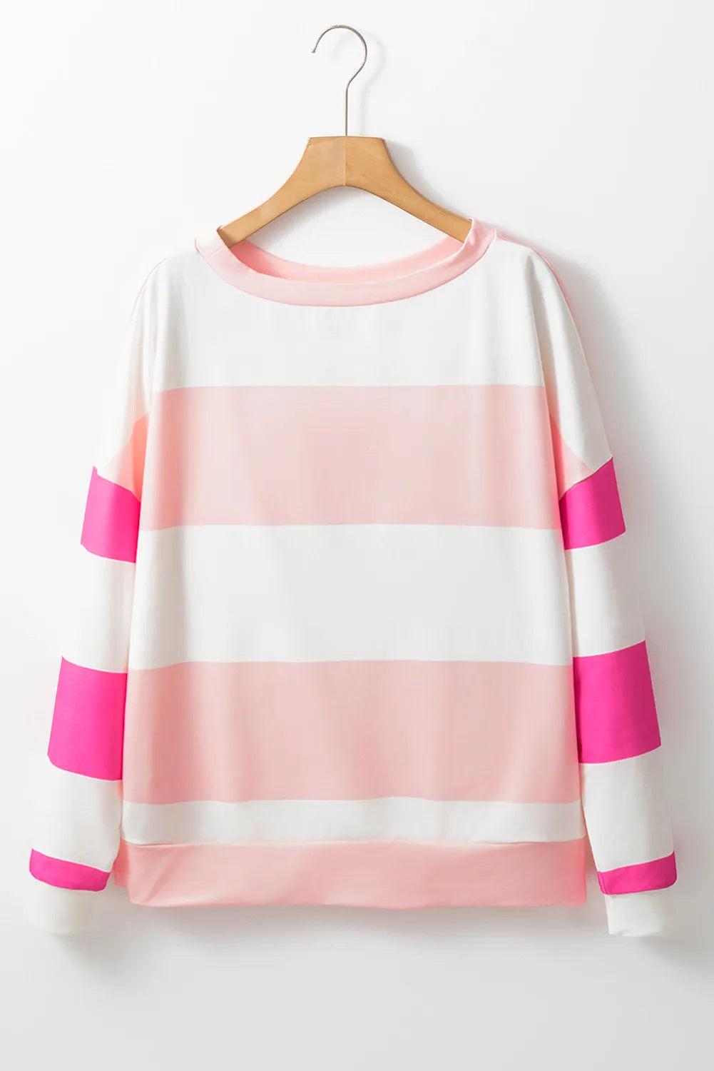 Contrast Color Block Round Neck Long Sleeve Top - AMIN Clothing 