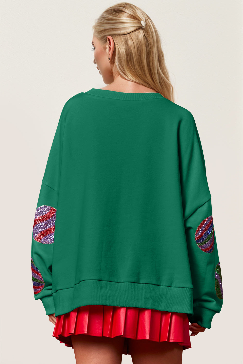 Double Take Christmas Element Sequin Round Neck Long Sleeve Sweatshirt - AMIN Clothing 