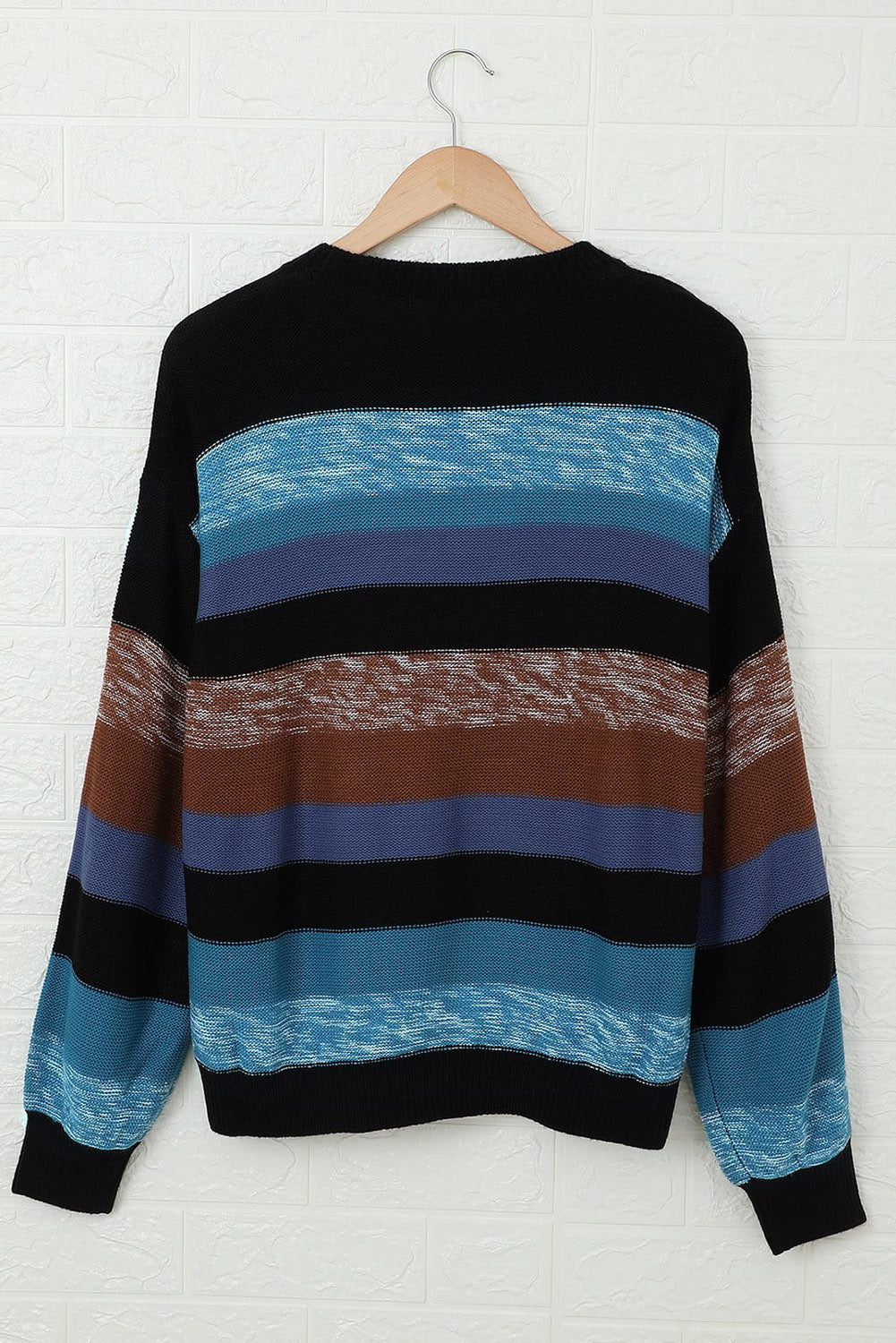 Contrast Striped Round Neck Drop Shoulder Sweater - AMIN Clothing 