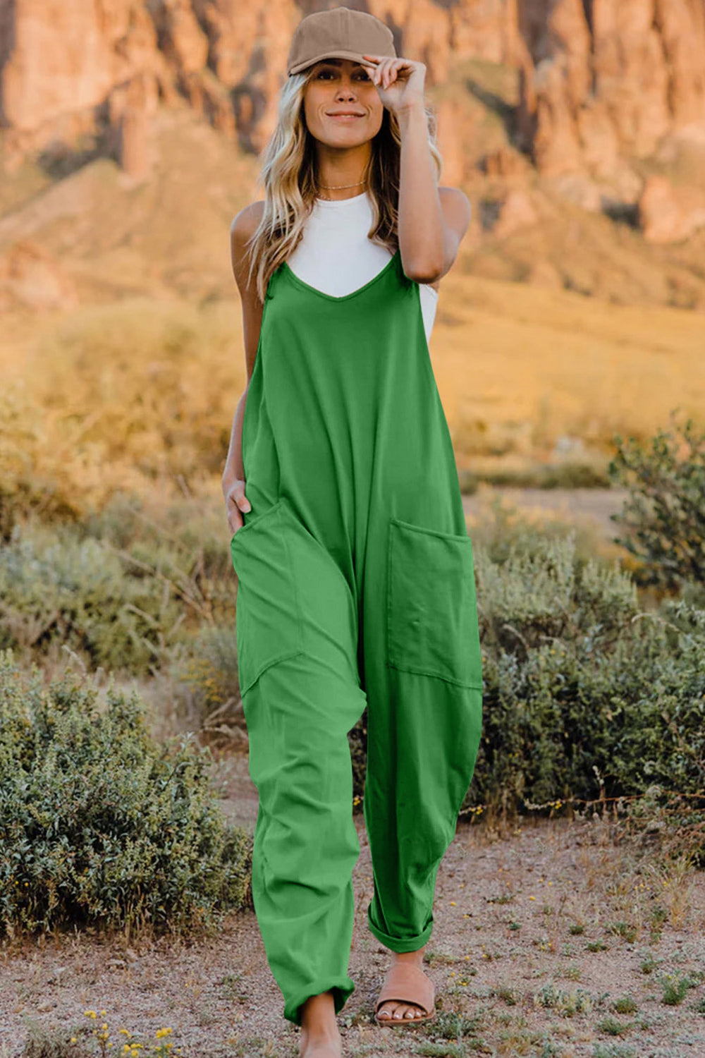 Double Take Full Size V-Neck Sleeveless Jumpsuit with Pockets - AMIN Clothing 