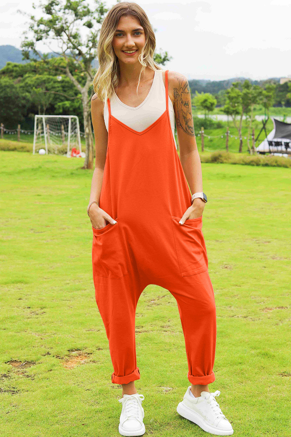 Double Take Full Size Sleeveless V-Neck Pocketed Jumpsuit - AMIN Clothing 