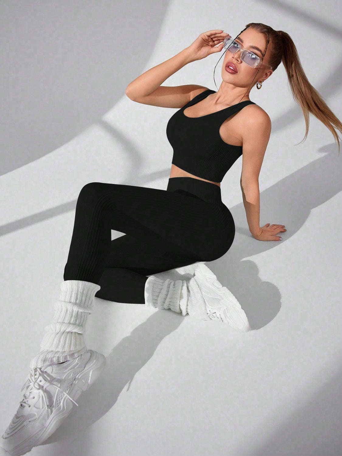 Scoop Neck Wide Strap Top and Pants Active Set - AMIN Clothing 