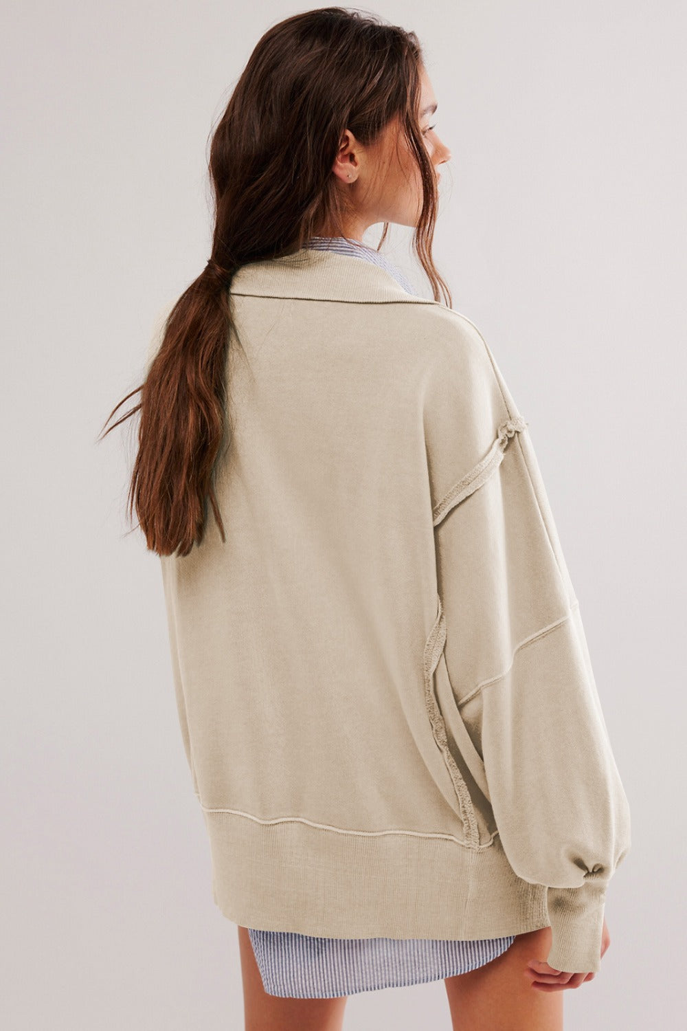 Exposed Seam Side Slit Long Sleeve Sweatshirt - AMIN Clothing 