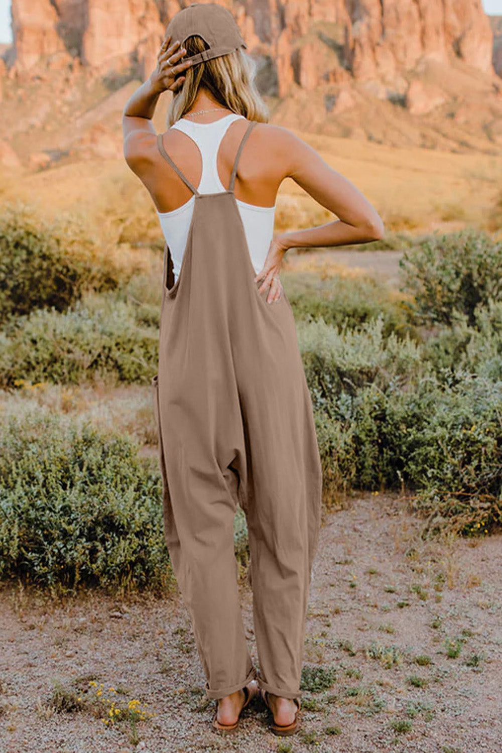 Double Take Full Size V-Neck Sleeveless Jumpsuit with Pockets - AMIN Clothing 