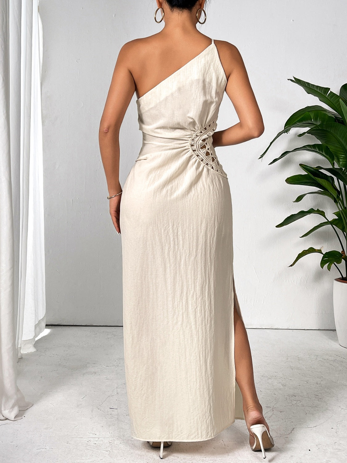 Honey Slit One Shoulder Sleeveless Maxi Dress - AMIN Clothing 