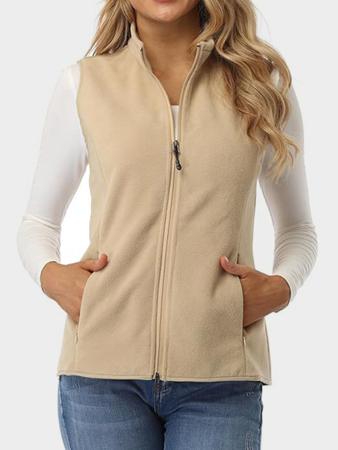 Zip Up Turtleneck Vest with Pockets - AMIN Clothing 