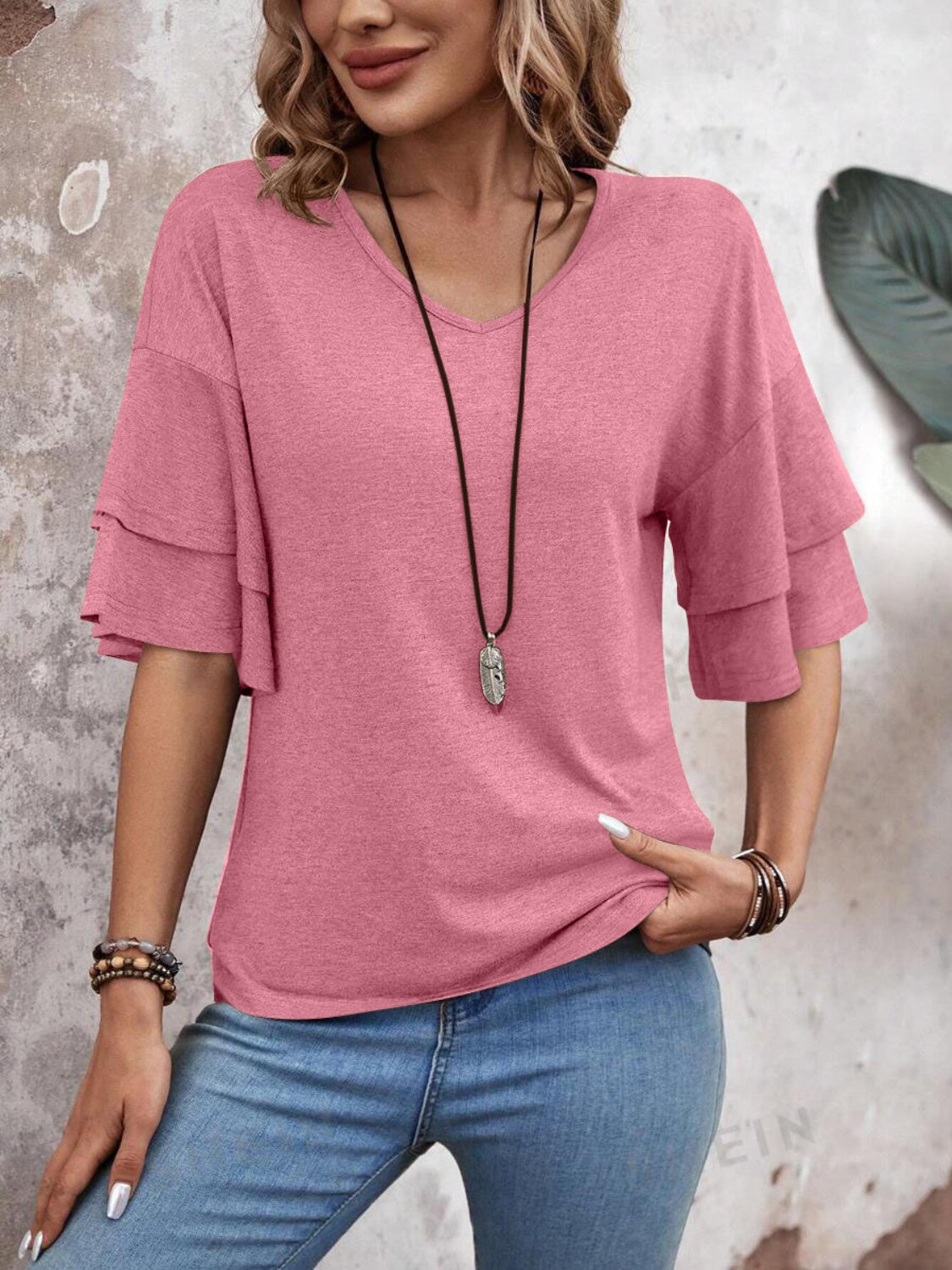 V-Neck Half Sleeve Blouse - AMIN Clothing 