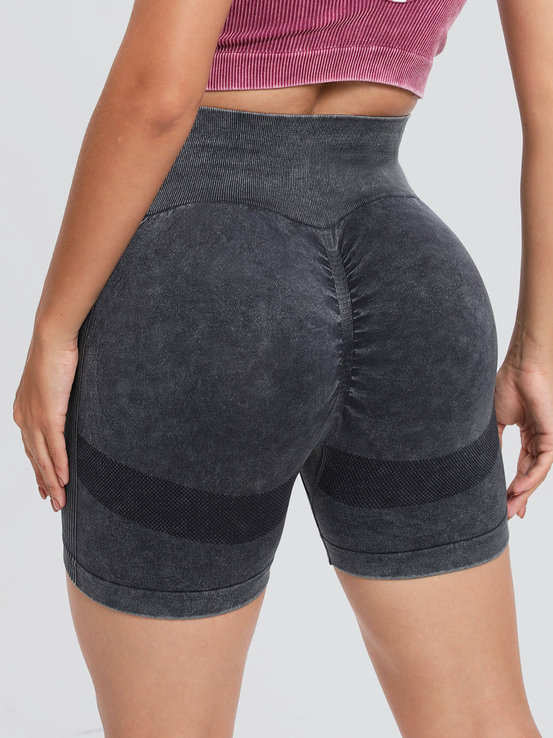 Washed High Waist Active Shorts - AMIN Clothing 