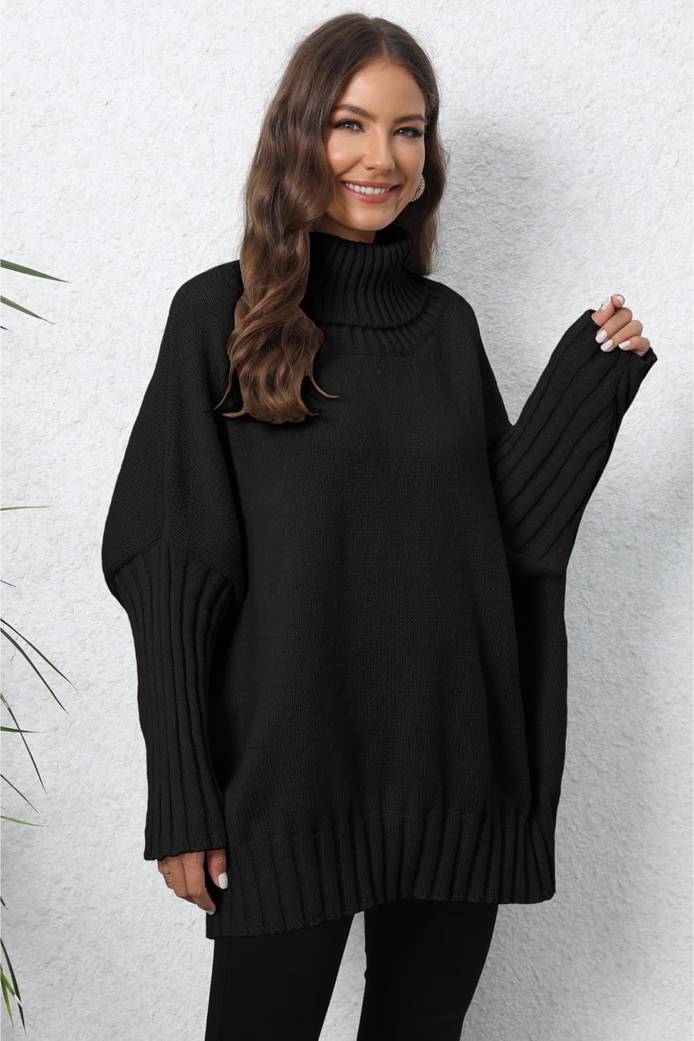 Turtle Neck Long Sleeve Ribbed Sweater - AMIN Clothing 