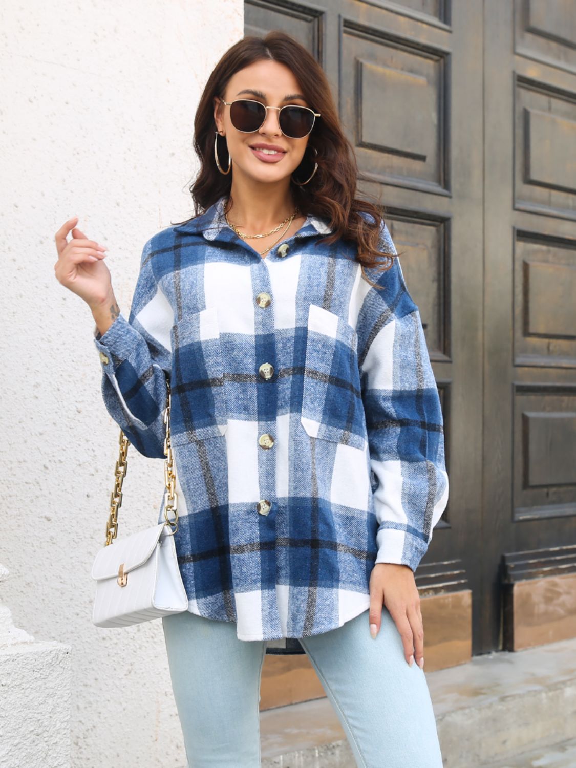 Plaid Button Up Collared Neck Long Sleeve Shirt - AMIN Clothing 