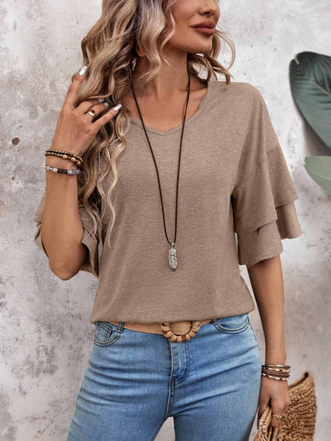 V-Neck Half Sleeve Blouse - AMIN Clothing 