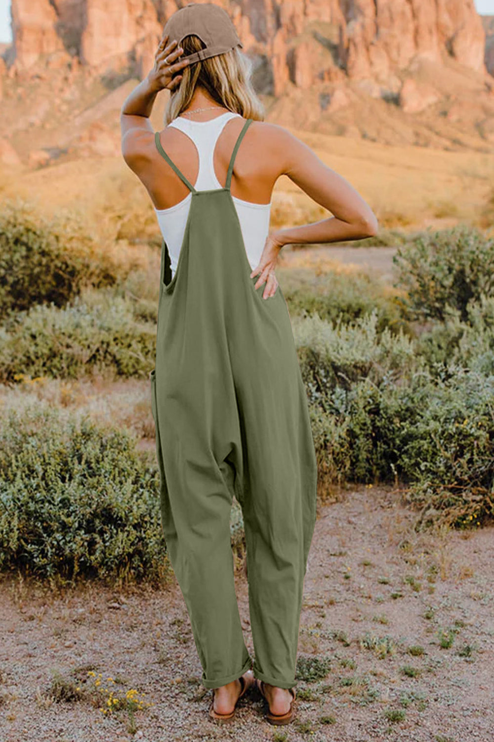 Double Take Full Size V-Neck Sleeveless Jumpsuit with Pockets - AMIN Clothing 