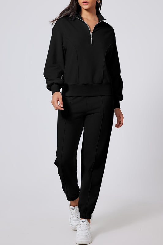 Half Zip Long Sleeve Top and Joggers Active Set - AMIN Clothing 