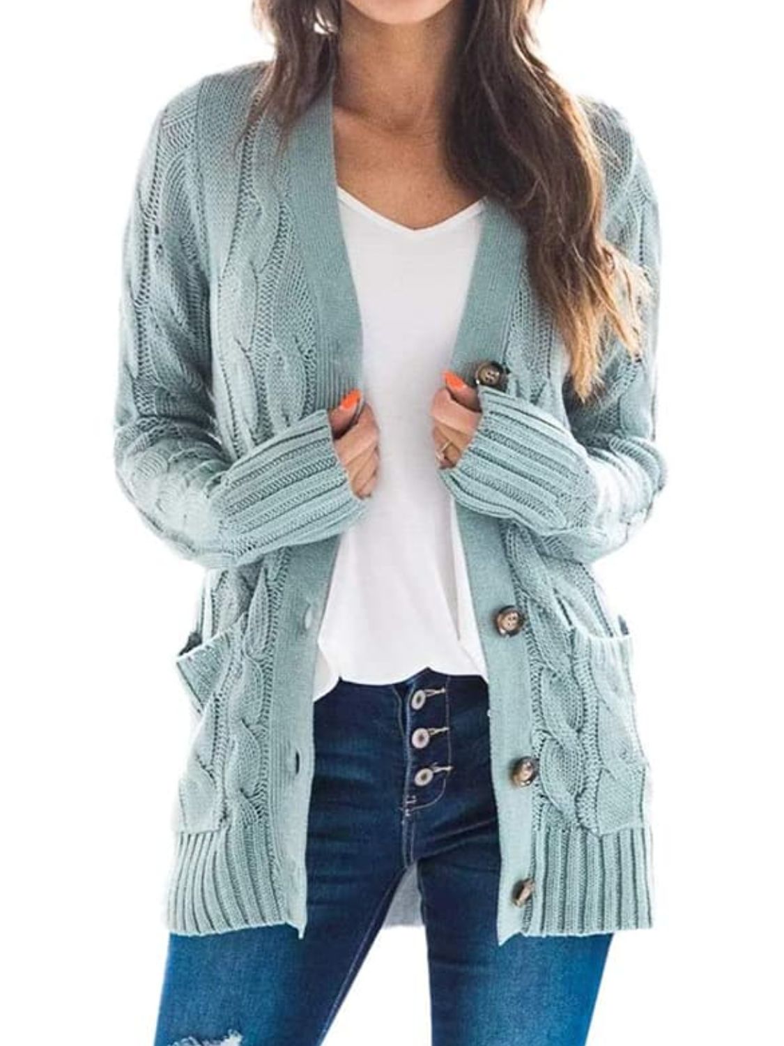 Cable-Knit Buttoned Cardigan with Pockets - AMIN Clothing 