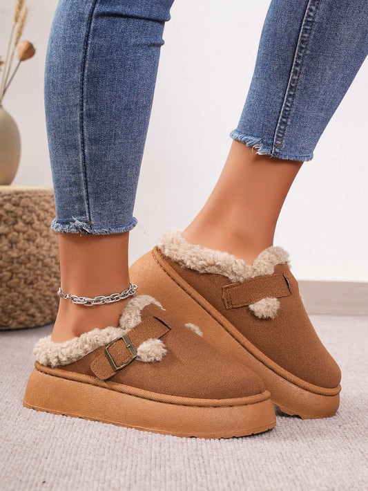 Thermal Fuzzy Buckle Platform Slippers - AMIN Clothing 