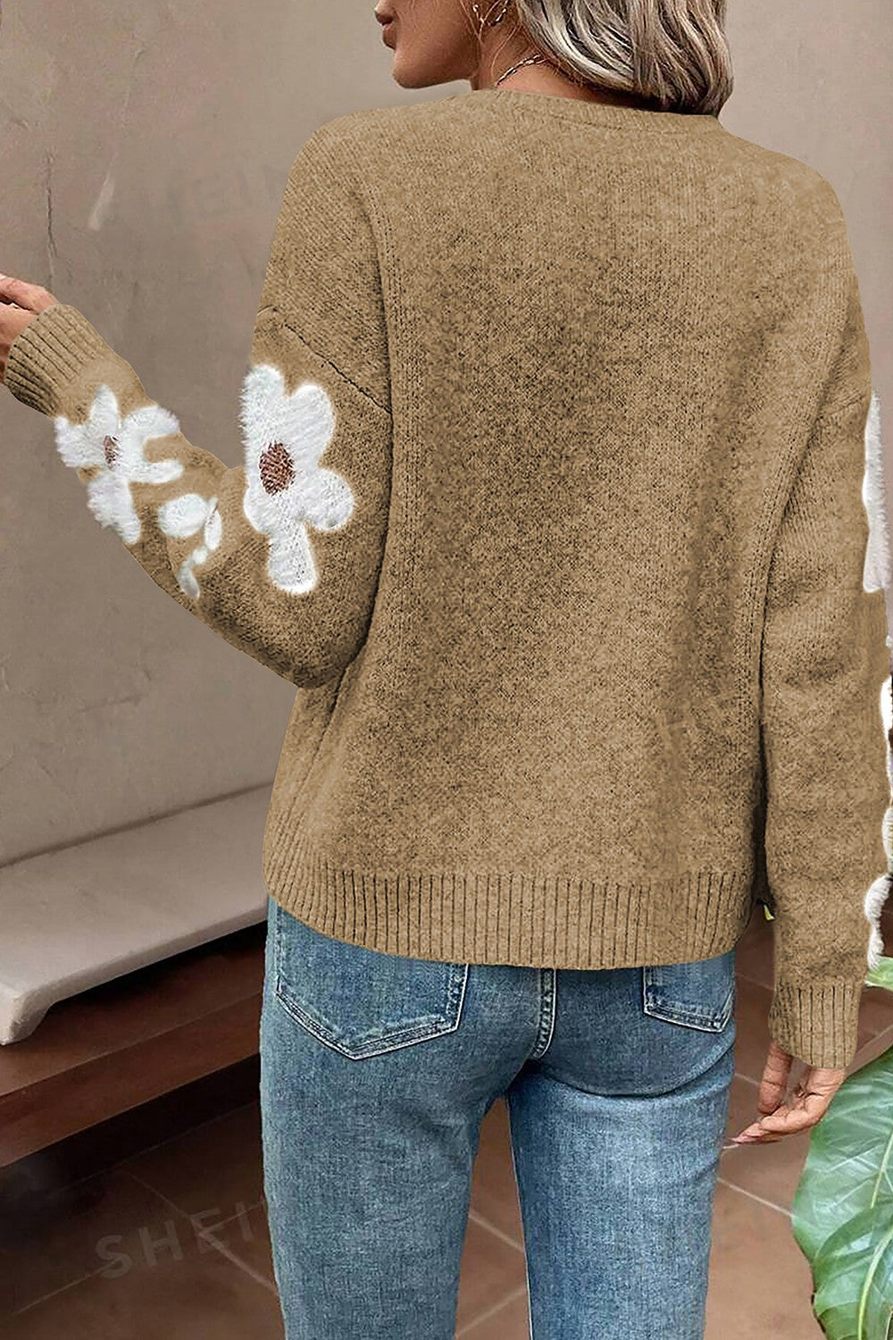 Flower Round Neck Long Sleeve Sweater - AMIN Clothing 