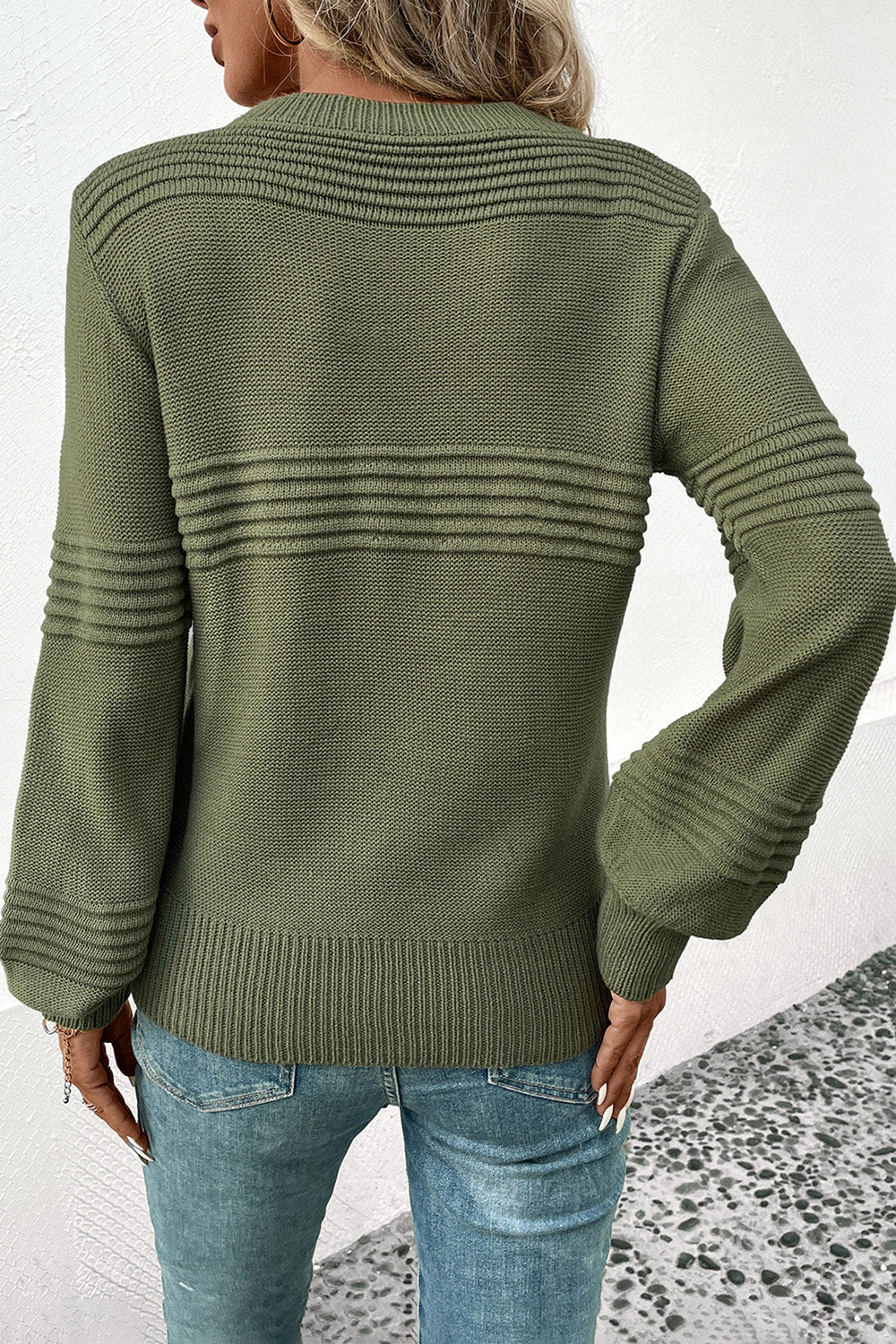 Perfee Round Neck Long Sleeve Sweater - AMIN Clothing 