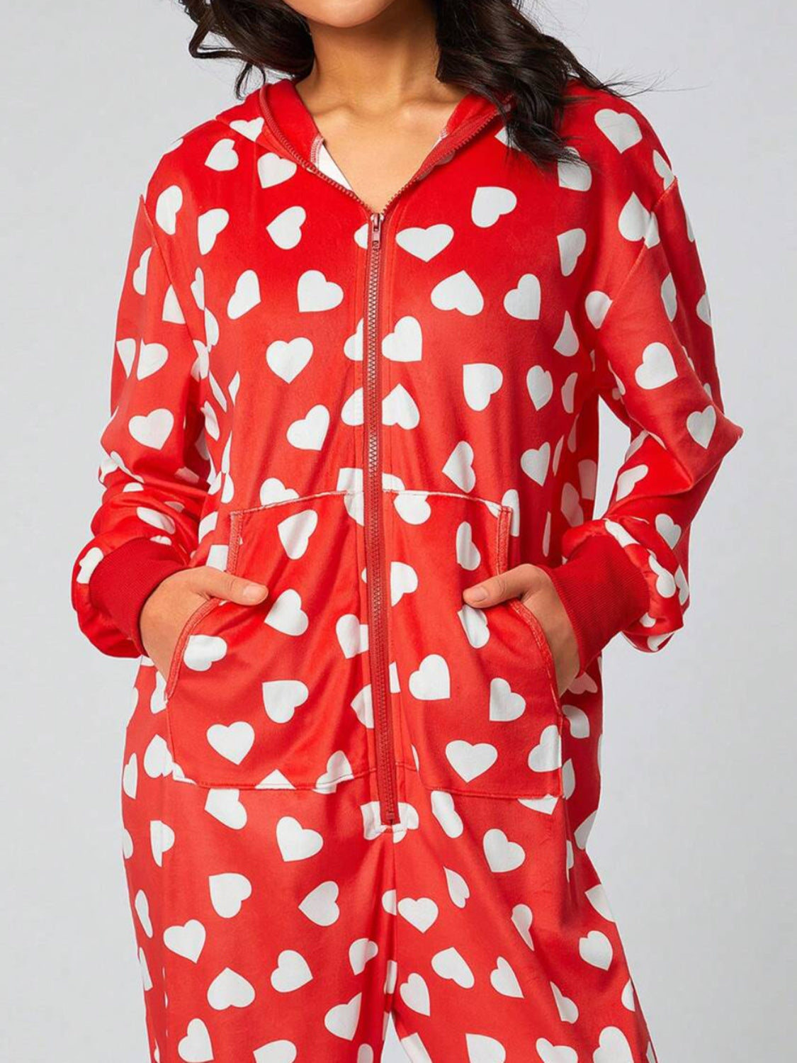 Printed Zip Up Long Sleeve Hooded Jumpsuit - AMIN Clothing 