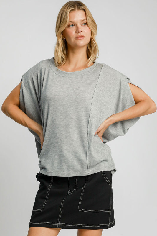 Umgee Exposed Seam Round Neck Batwing Sleeve Knit Top - AMIN Clothing 