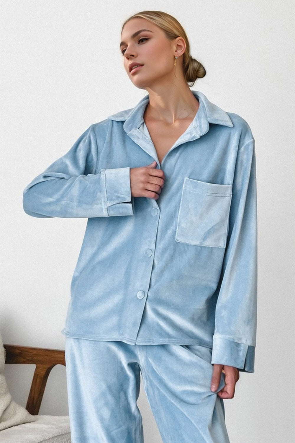 Basic Bae Buttery-Soft Collared Neck Button Up Top and Pants Set - AMIN Clothing 