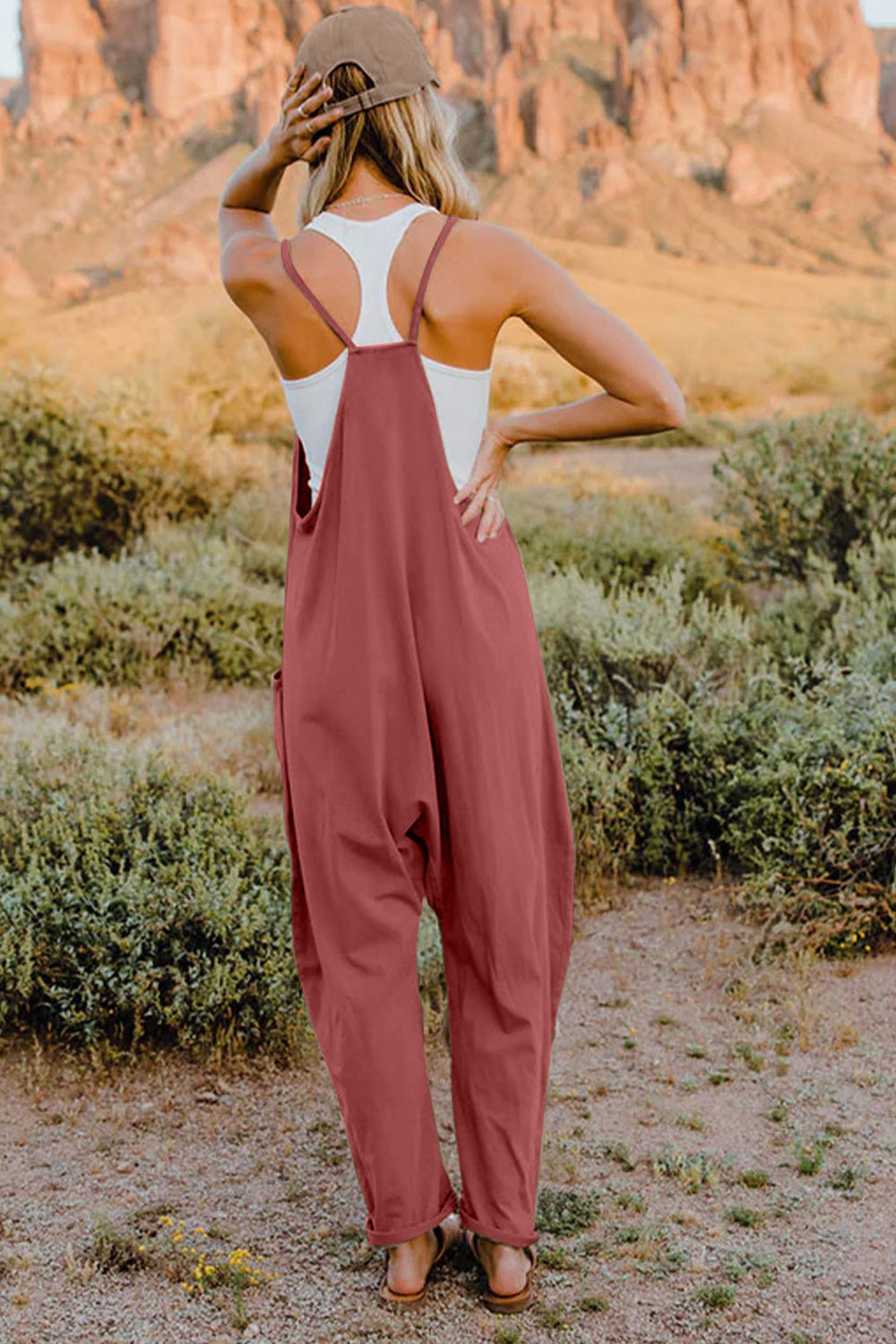 Double Take Full Size V-Neck Sleeveless Jumpsuit with Pockets - AMIN Clothing 