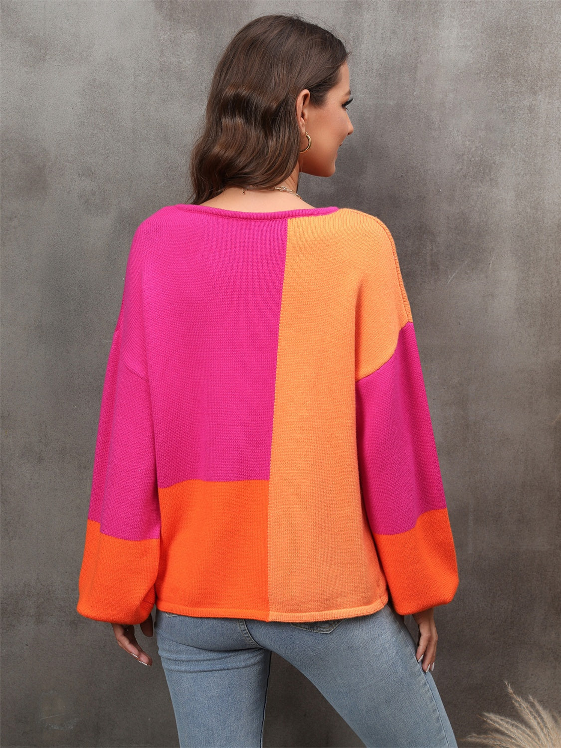 Angel Wings Color Block Round Neck Sweater - AMIN Clothing 