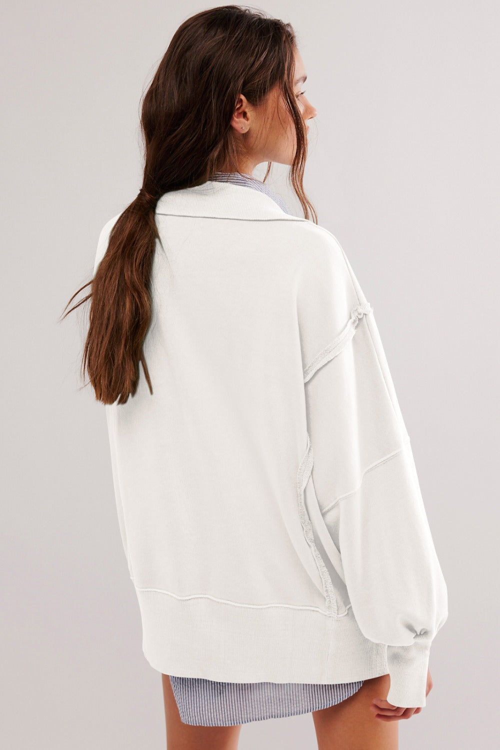 Exposed Seam Side Slit Long Sleeve Sweatshirt - AMIN Clothing 