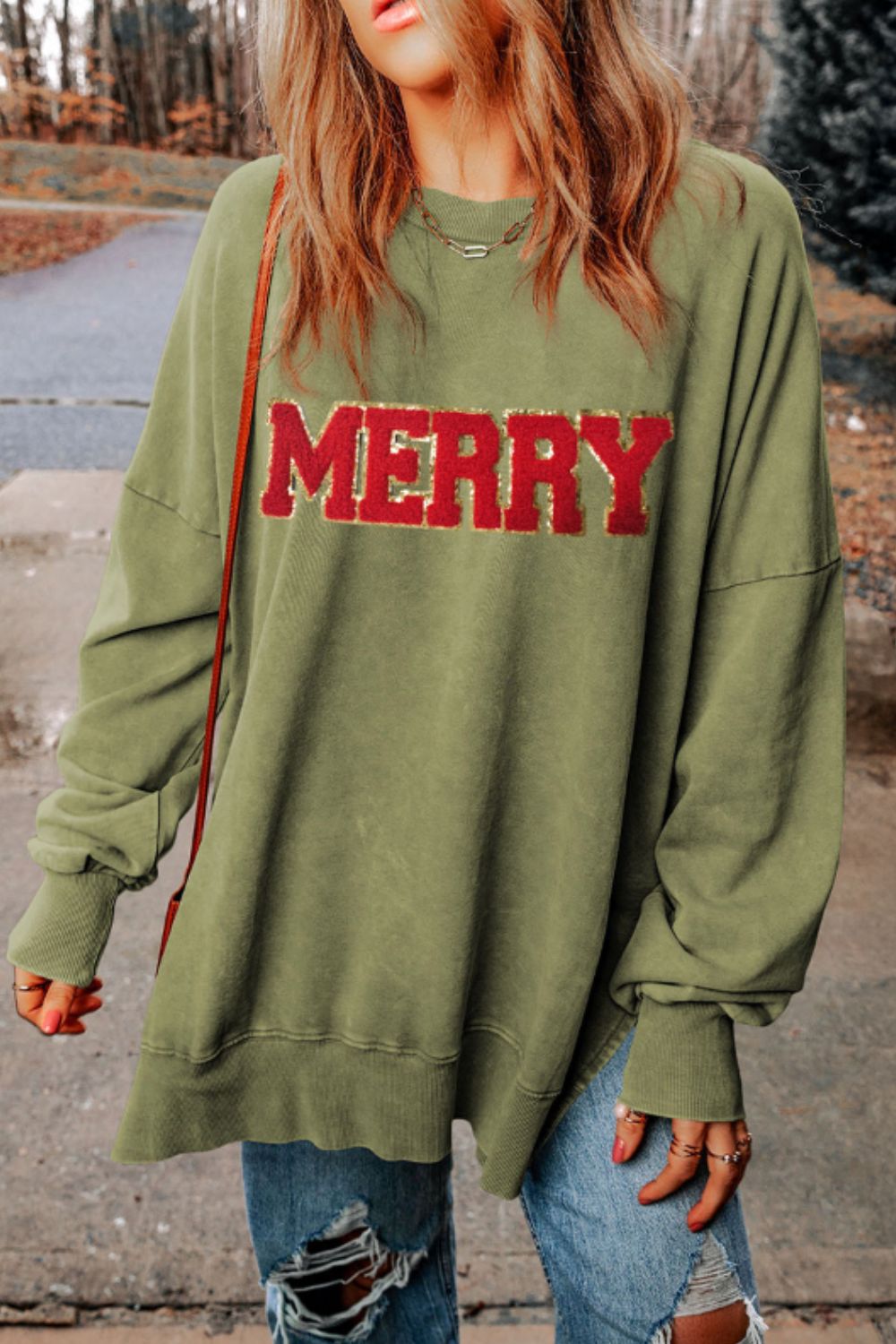 MERRY Side Slit Long Sleeve Sweatshirt - AMIN Clothing 