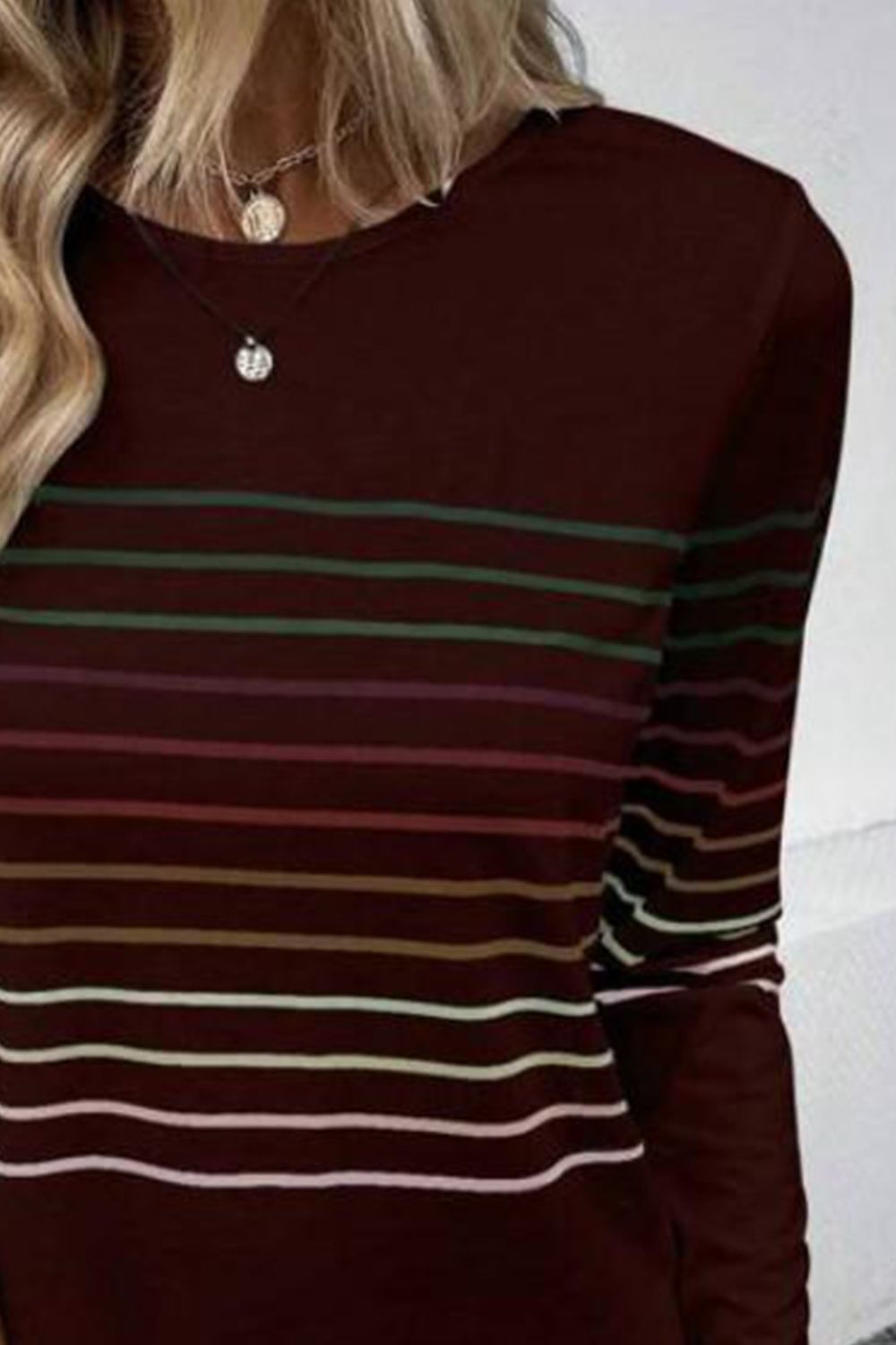 Striped Round Neck Long Sleeve T-Shirt - AMIN Clothing 