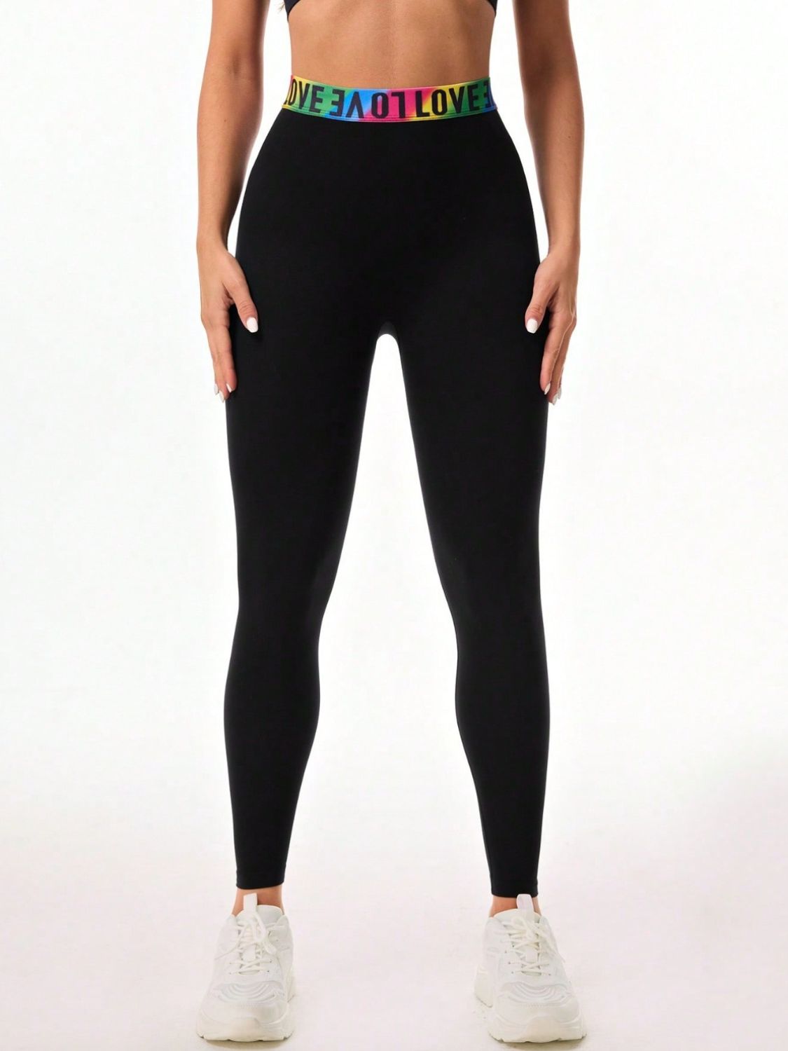 Letter Printed High Waist Active Leggings - AMIN Clothing 