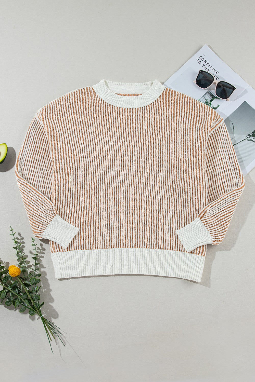 Round Neck Dropped Shoulder Sweater - AMIN Clothing 