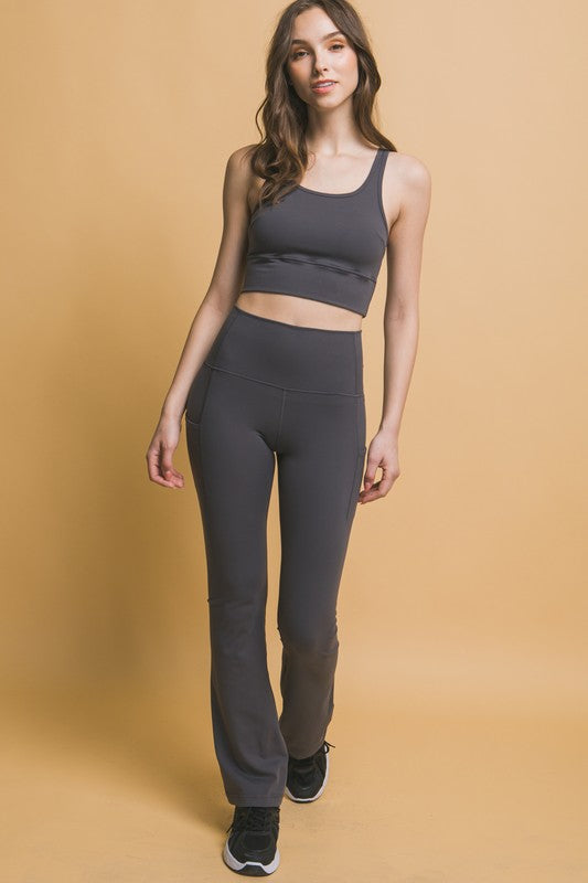 Love Tree High Waist Flare Leggings with Side Pockets - AMIN Clothing 