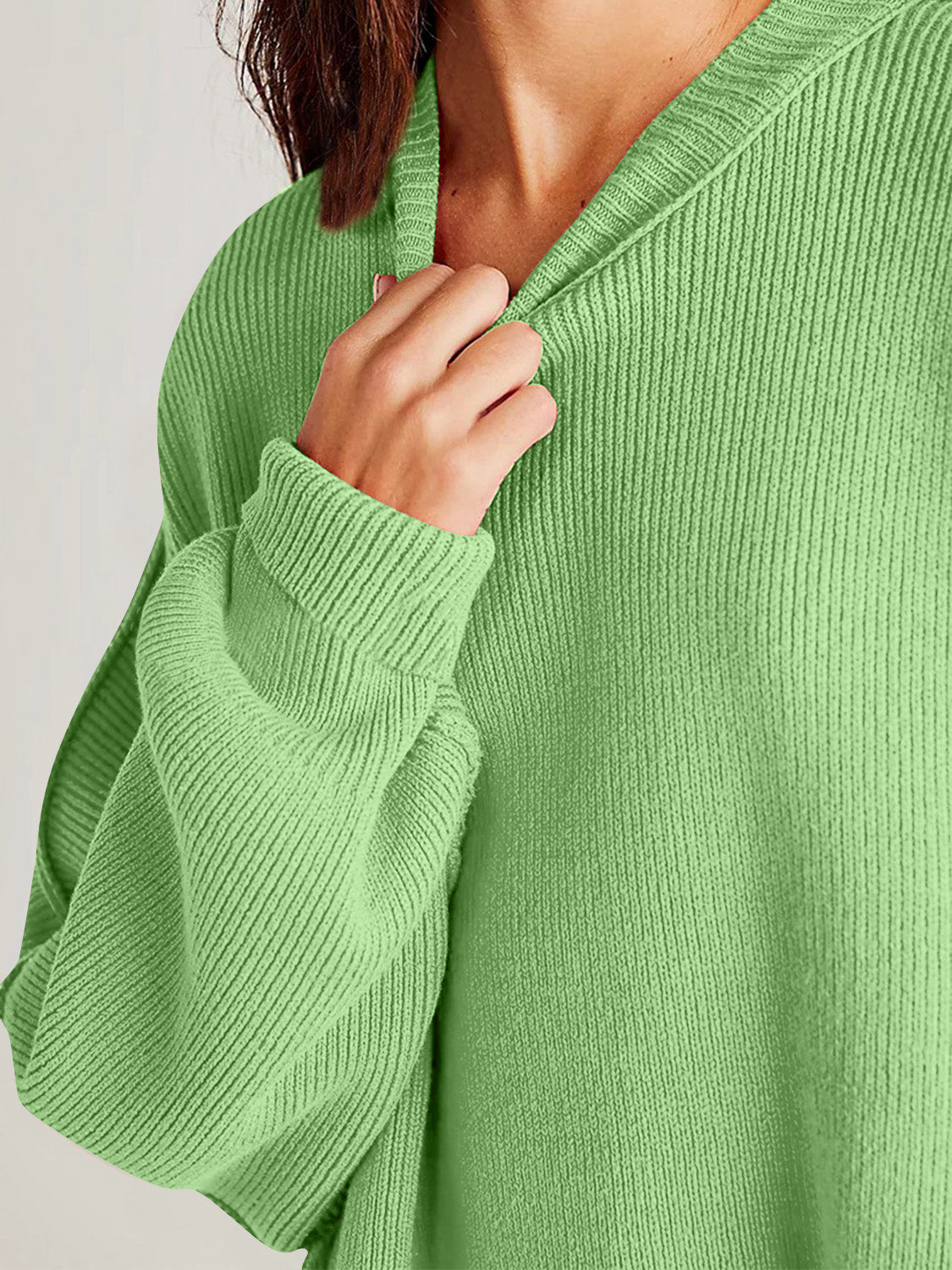 Double Take Side Slit Round Neck Long Sleeve Sweater - AMIN Clothing 