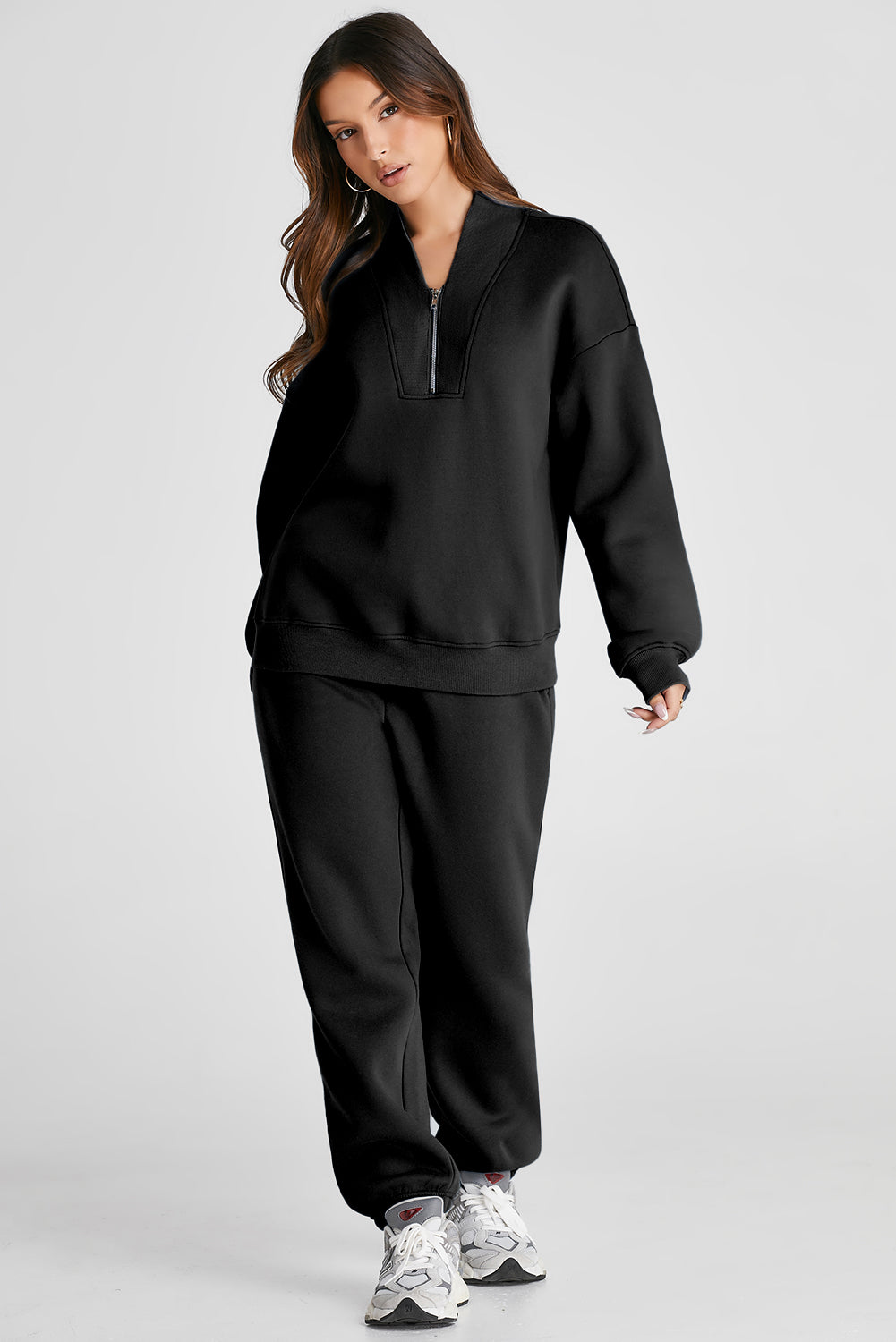 Quarter Zip Long Sleeve Top and Pants Set - AMIN Clothing 