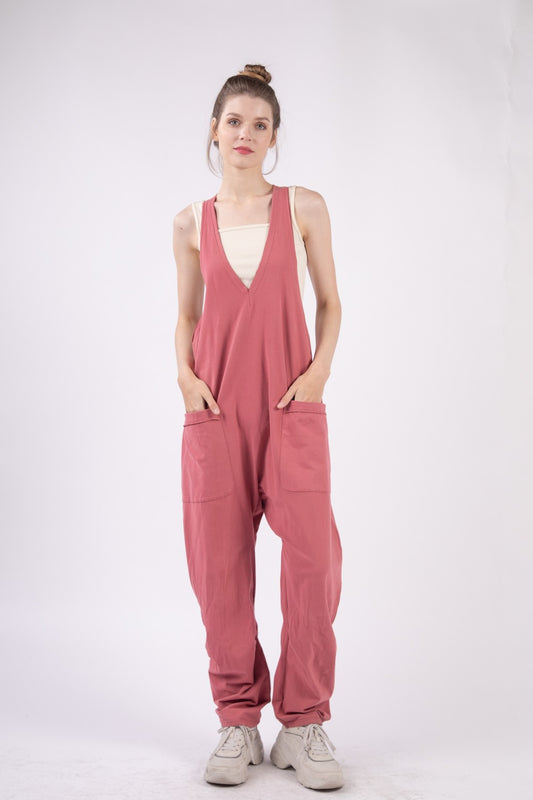 VERY J  Plunge Sleeveless Jumpsuit with Pockets - AMIN Clothing 