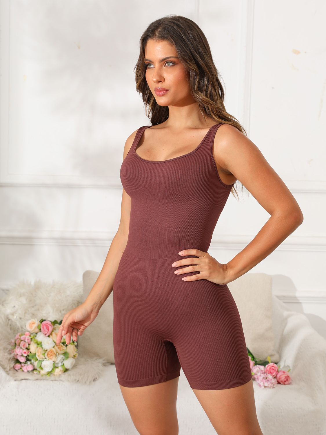 Scoop Neck Wide Strap Active Romper - AMIN Clothing 