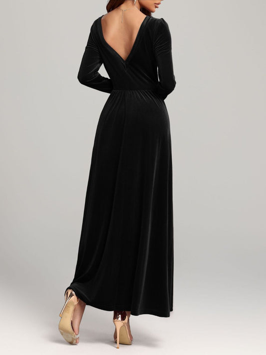 Velvet Square Neck Long Sleeve Dress - AMIN Clothing 