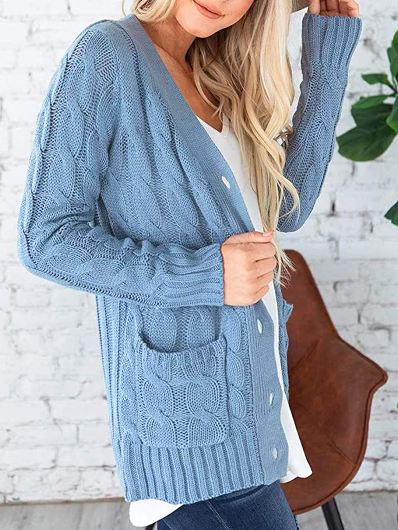 Cable-Knit Buttoned Cardigan with Pockets - AMIN Clothing 