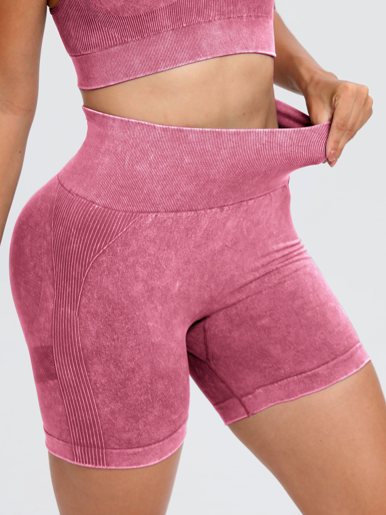 Washed High Waist Active Shorts - AMIN Clothing 