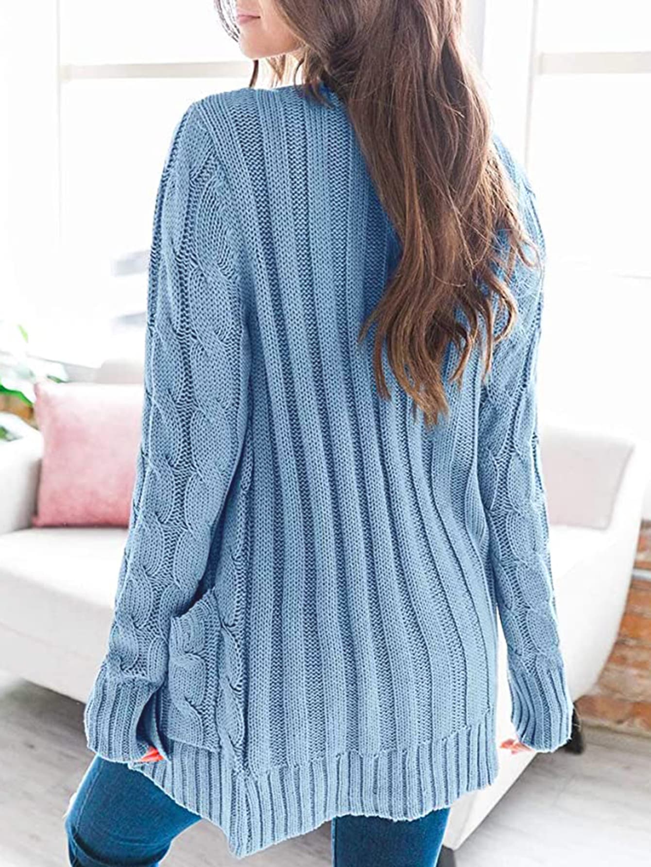 Cable-Knit Buttoned Cardigan with Pockets - AMIN Clothing 