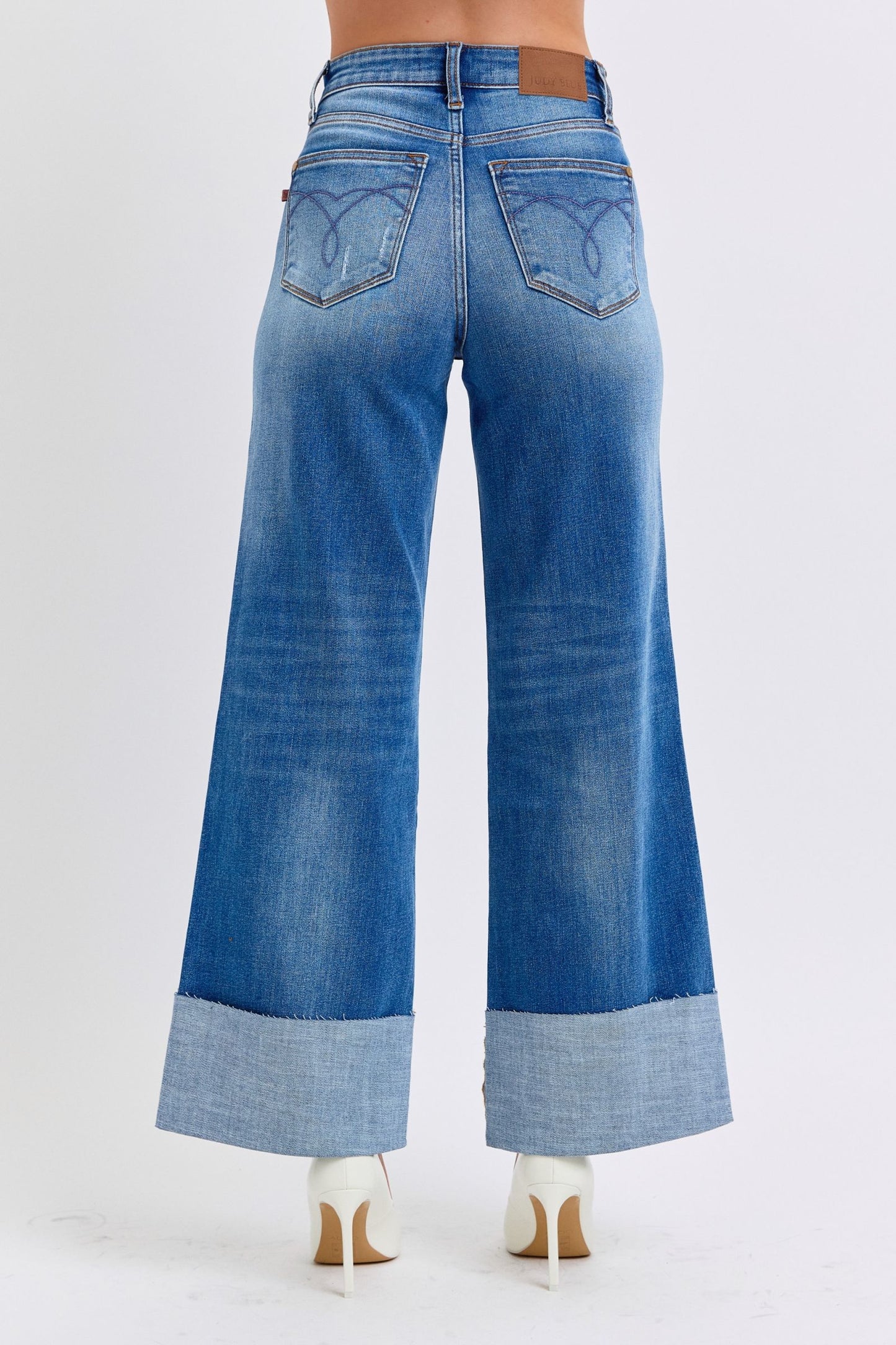 Judy Blue Full Size Distressed High Waist Wide Leg Jeans - AMIN Clothing 